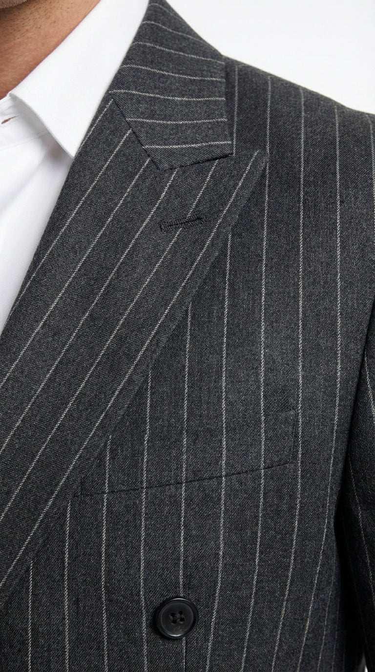 Mens Charcoal Gray Pinstripe Double Breasted Blazer Sport Coat – Classic Formal Business Jacket for Office and Smart Casual Wear - 36 Short