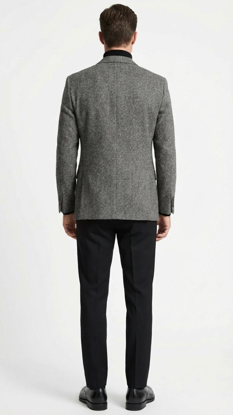 Men's Grey Tweed Herringbone Sport Coat - Gray Mens Blazer Suit Jacket