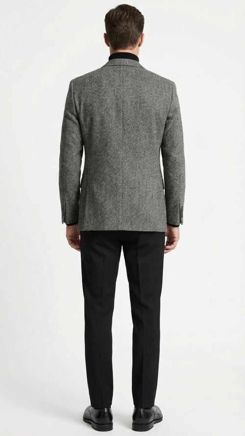 Mens Grey Tweed Herringbone Sport Coat - Gray Mens Blazer Suit Jacket