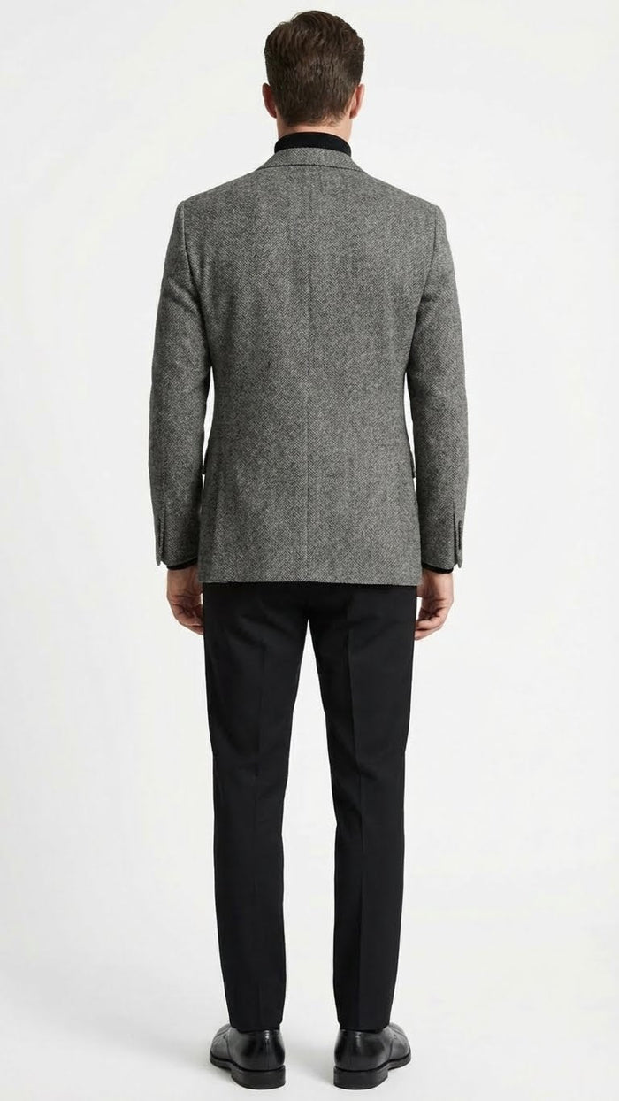 Mens Grey Tweed Herringbone Sport Coat - Gray Mens Blazer Suit Jacket