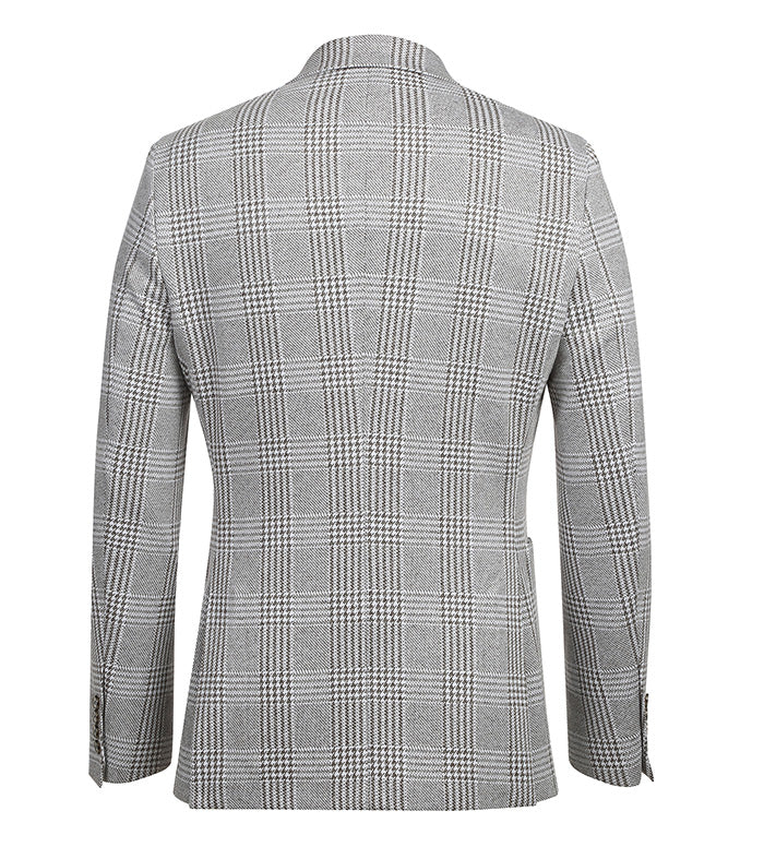 Half Canvas Slim Fit Blazer in Plaid Gray - 38R