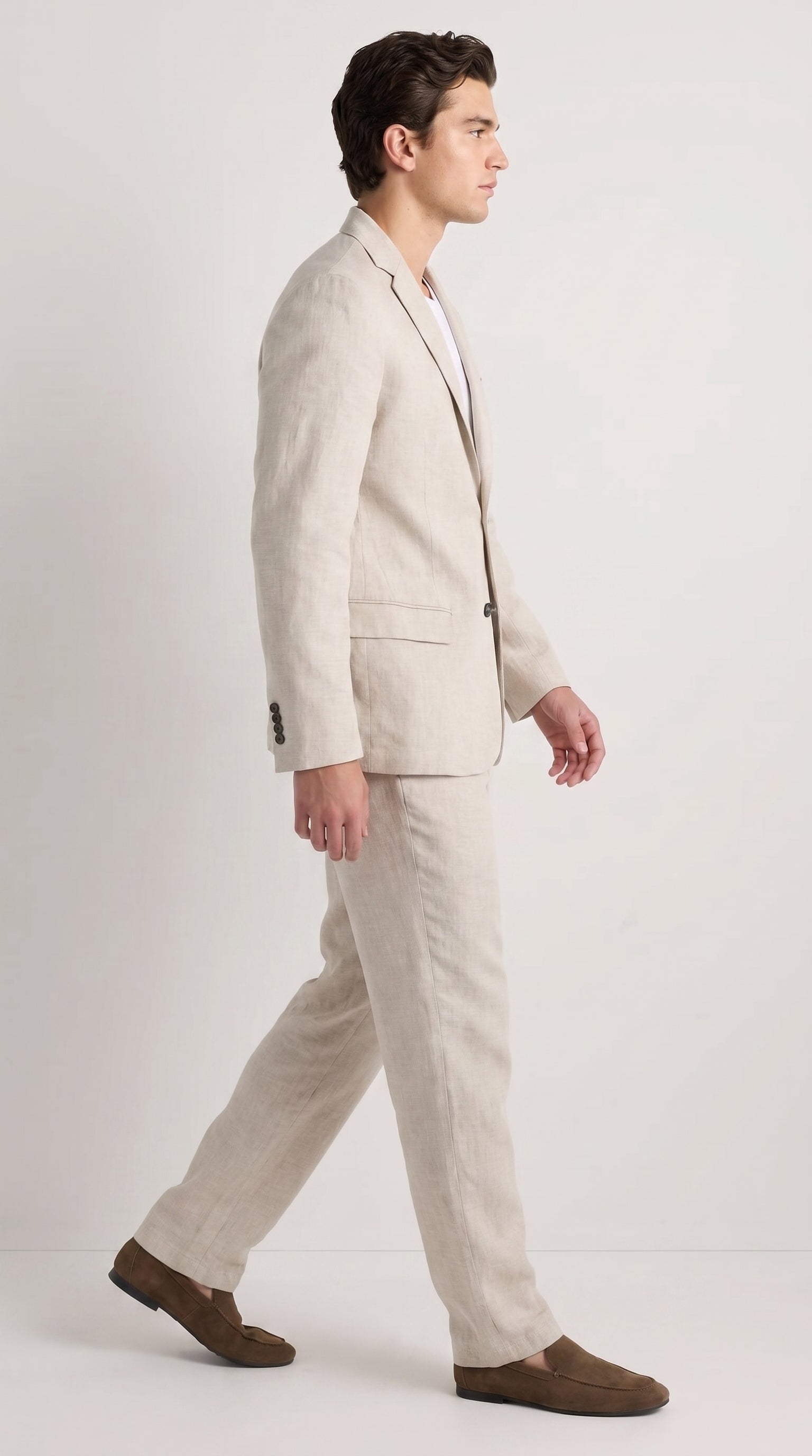 Men’s Informal Summer Suit, Light Beige Casual Linen Style Blazer and Pants Set - 34 Short or Extra Small