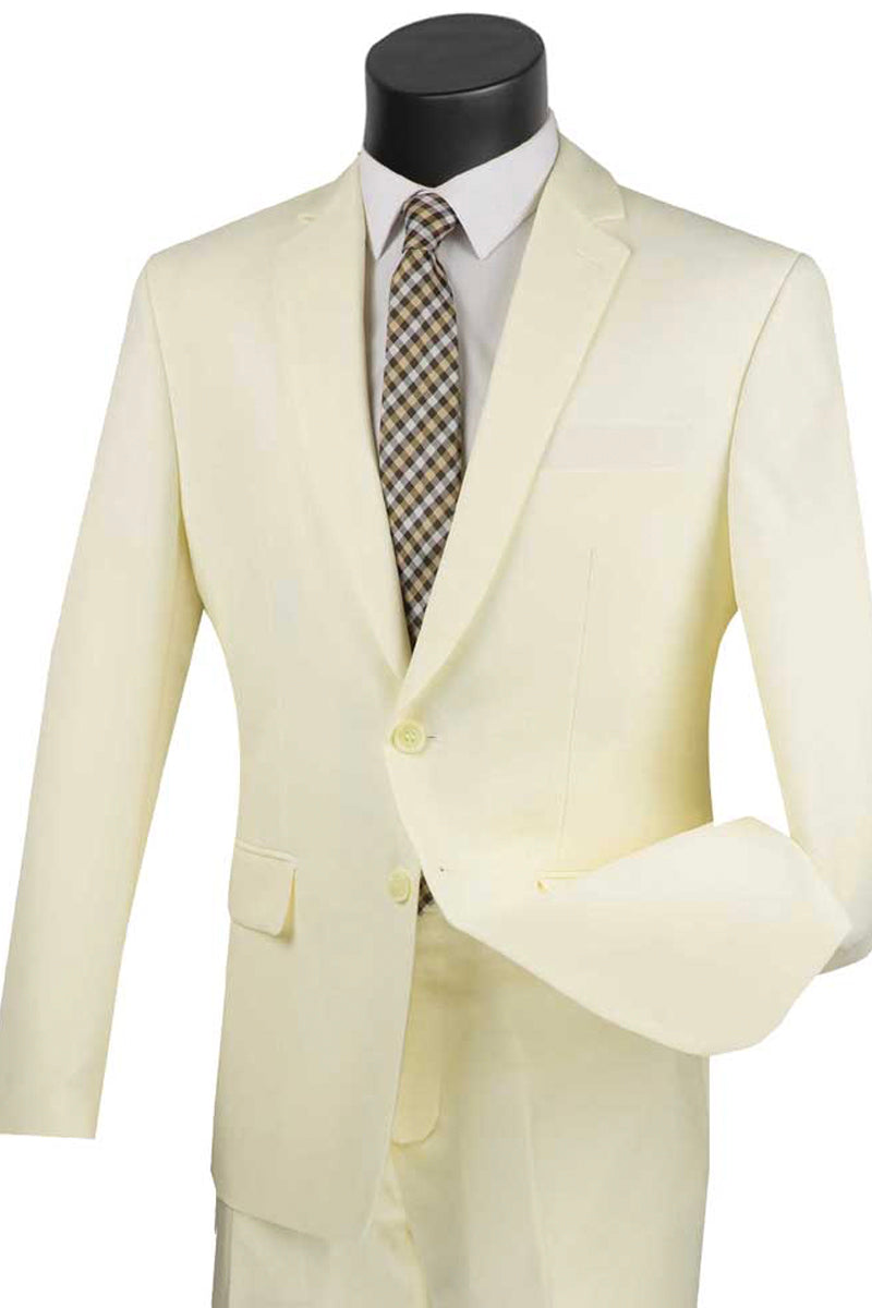 Mens 2 Button Slim Fit Poplin Suit in Ivory - 36 Short