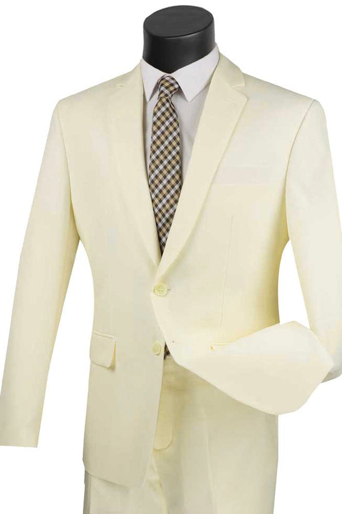 Mens 2 Button Slim Fit Poplin Suit in Ivory