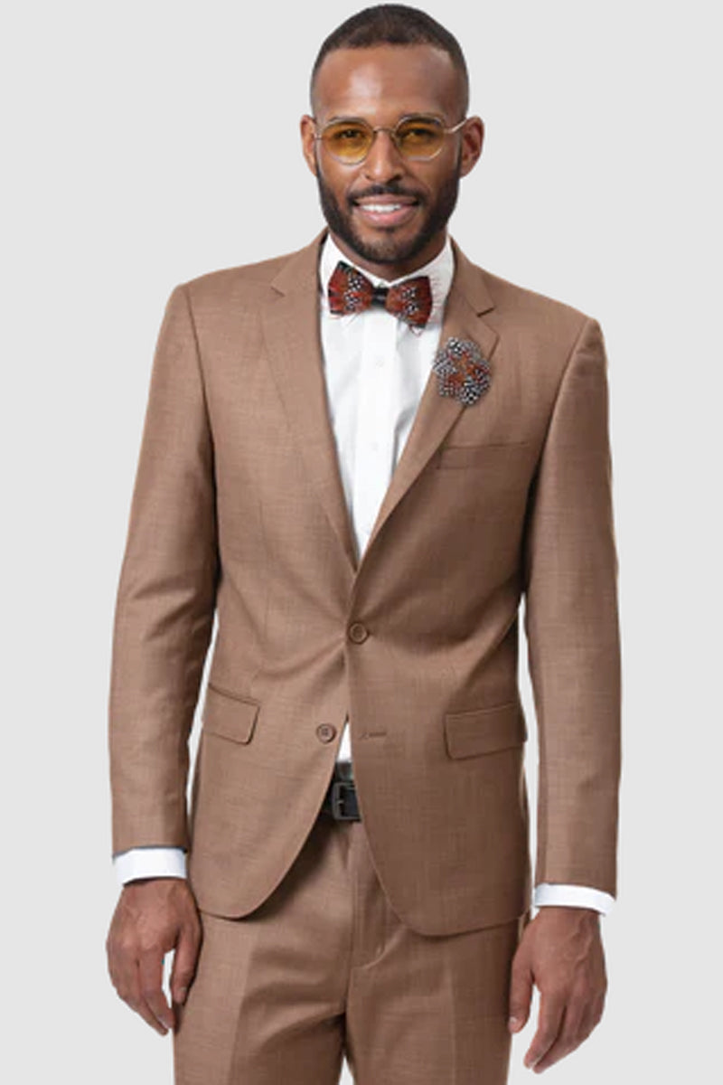 "Rust Brown Sharkskin Weave Men's Suit - Modern Fit Two Button"