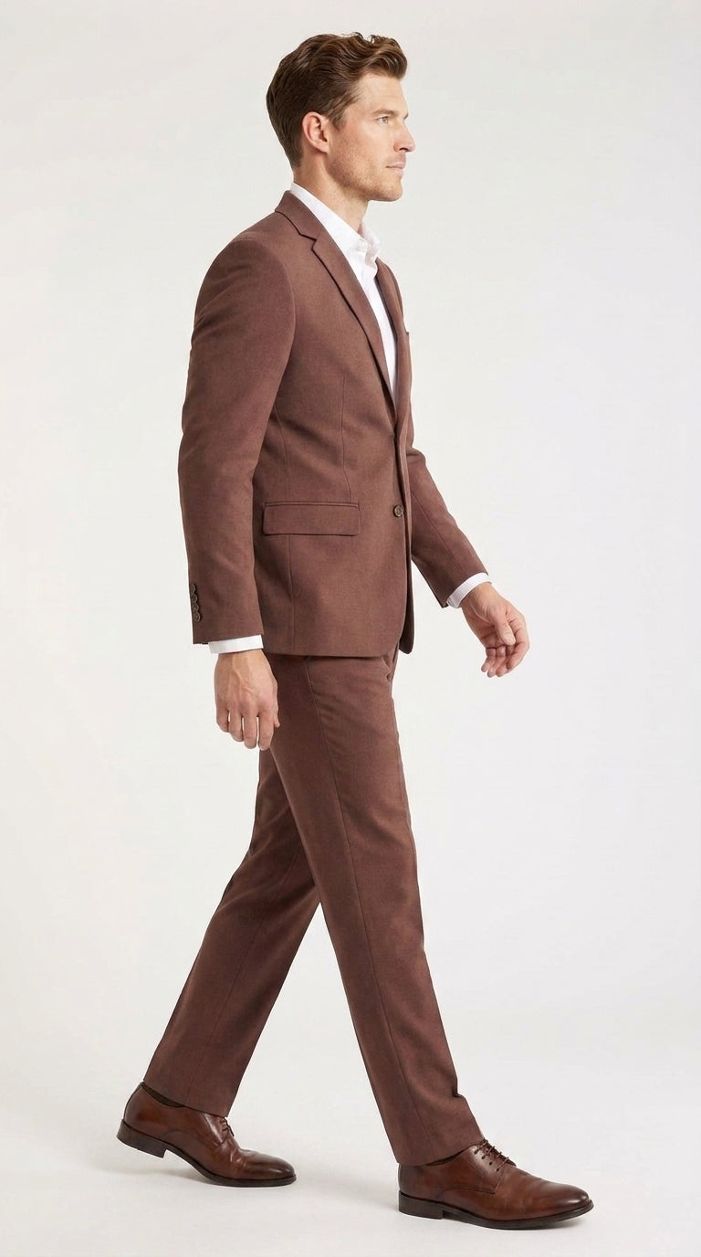 Men’s Coffee Brown 2-Piece Suit – Classic Two-Button Wedding, Business and Formal Suit - 34 Short or Extra Small