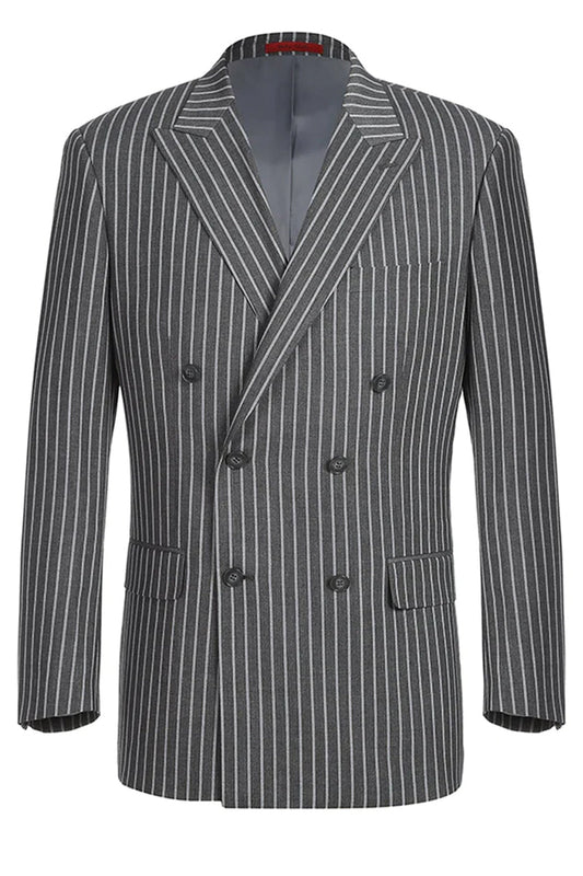 "Classic Fit Men's Double Breasted Pinstripe Suit - Charcoal Grey"