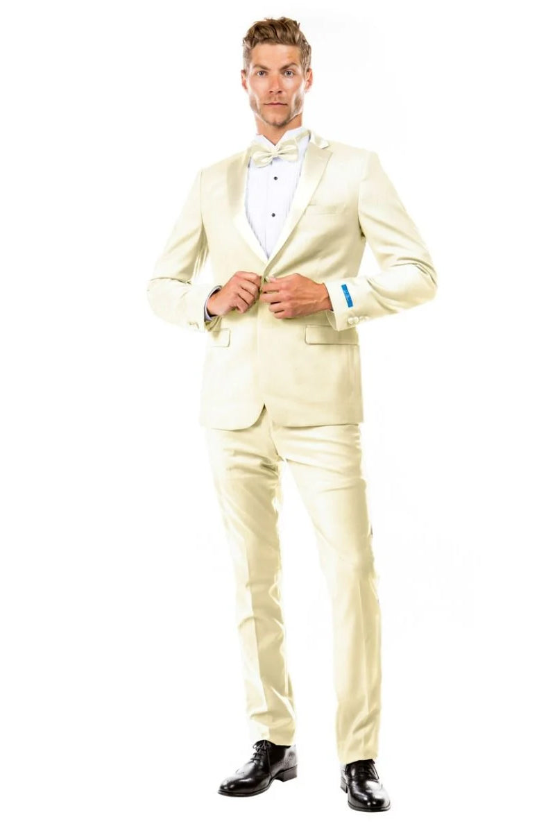 Ivory Slim Fit Men's Tuxedo - Two Button Style for Wedding & Prom