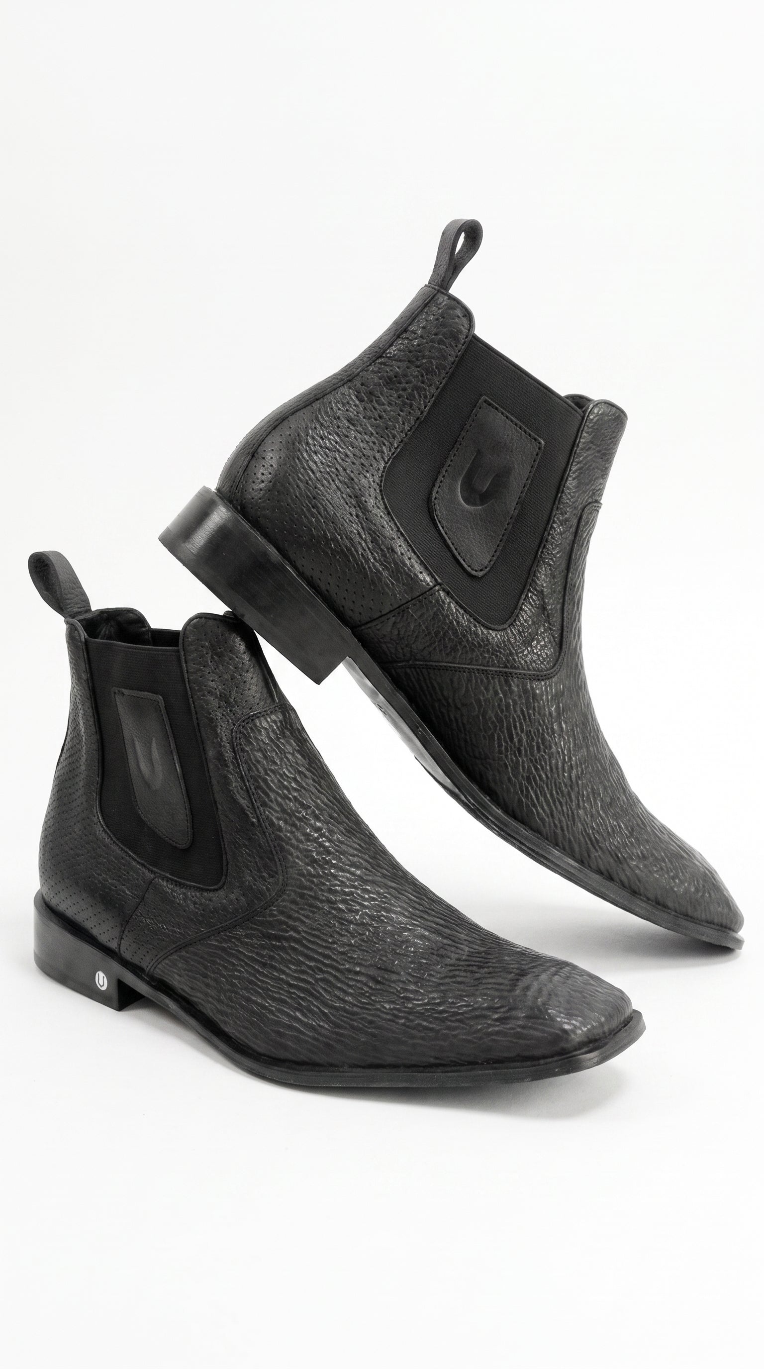 Men’s Shark Skin Cowboy Boots – Black Exotic Leather Western Chelsea Ankle Boots by Vestigium - 6