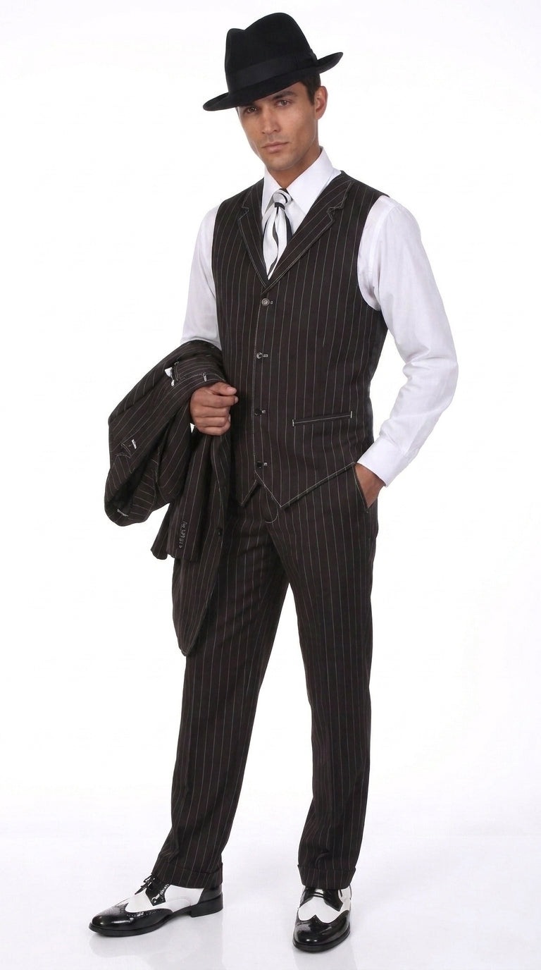 Men’s Black Pinstripe Zoot Suit – 3-Piece Gangster, Formal Suit 1920s Pimp Suit - 34 Short or Extra Small