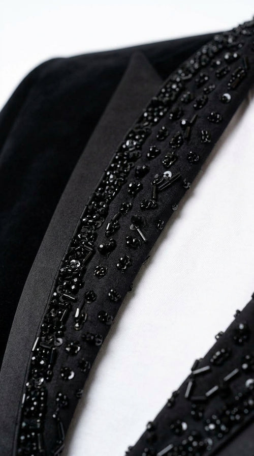 Men’s Black Velvet Western Blazer – Rhinestone Formal Cowboy Sport Jacket Removable Rhinestone Glitter Lapel