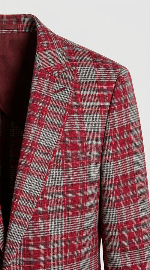 Men's Red Tartan Plaid Blazer Checkered Sport Coat Holiday New Year Gray Windowpane