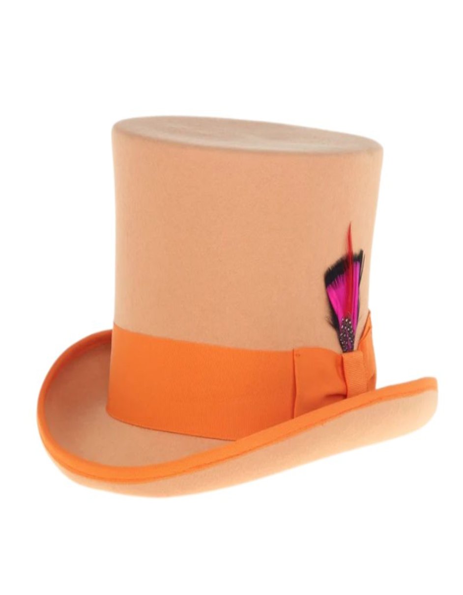 Victorian Steampunk Top Hat - 1800 19th Century - Dressy Loden Felt Top Orange Hat - S