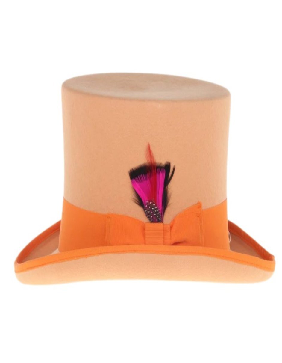 Victorian Steampunk Top Hat - 1800 19th Century - Dressy Loden Felt Top Orange Hat - S