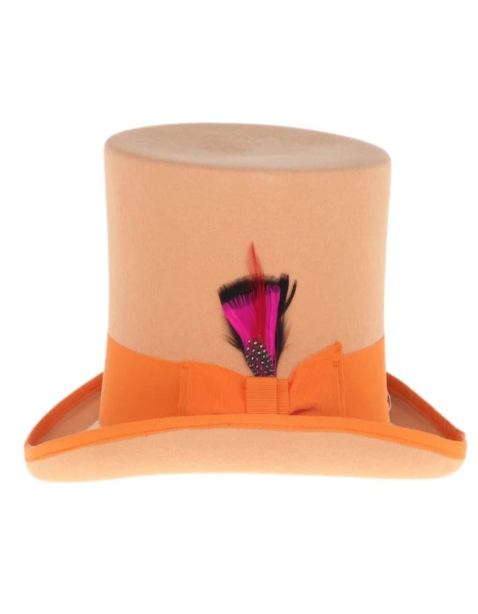 Victorian Steampunk Top Hat - 1800 19th Century - Dressy Loden Felt Top Orange Hat