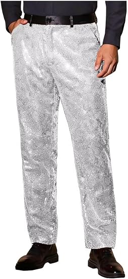 Mens Sequin Dress Pants Straight Leg Glitter Trousers for Stage Performance Circus Night Club Party