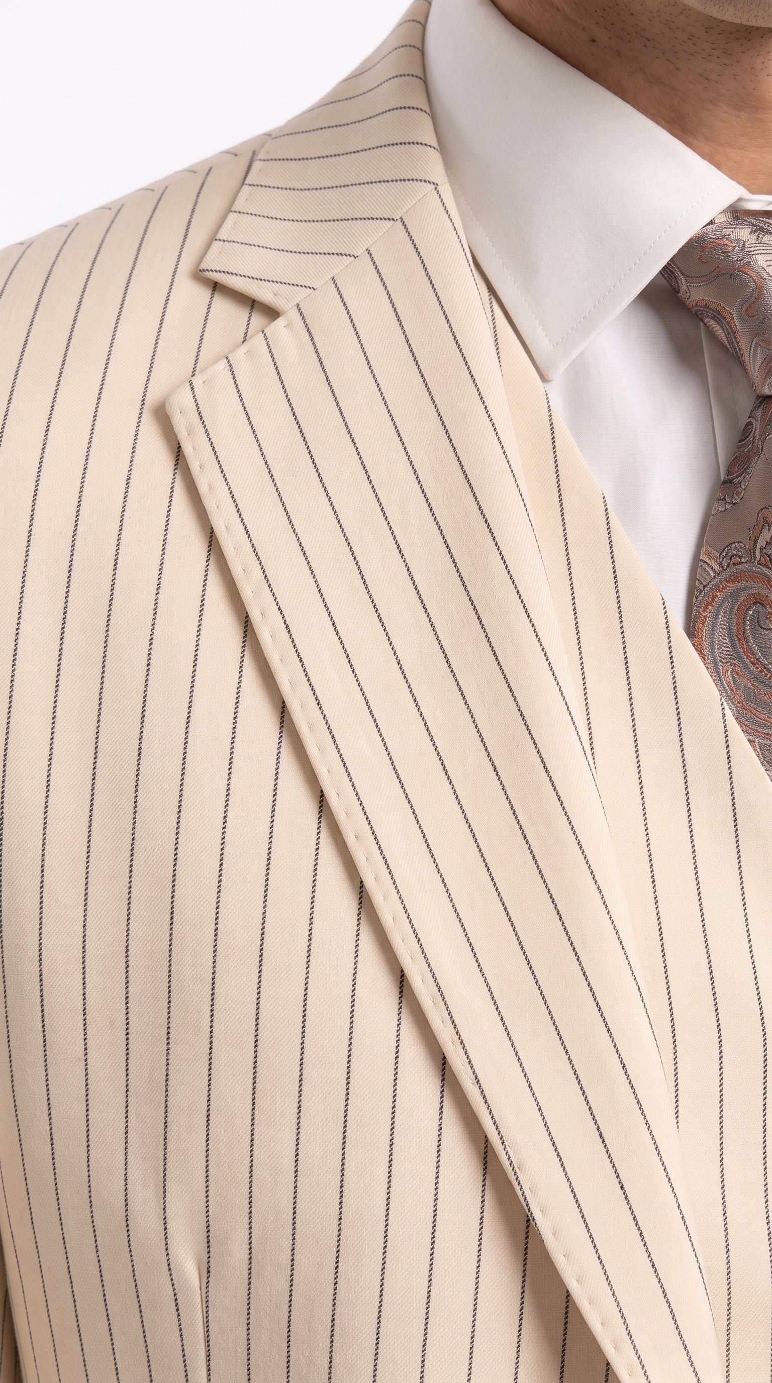 Men’s Ivory Cream Pinstripe 3-Piece Suit – 1920s Gangster Gatsby Wedding and Formal Suit - 34 Short or Extra Small