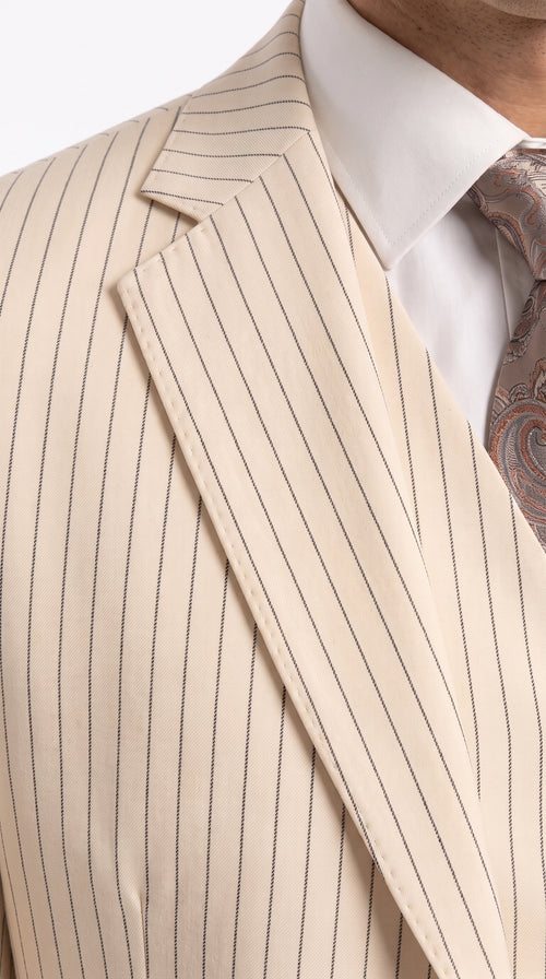 Men’s Ivory Cream Pinstripe 3-Piece Suit – 1920s Gangster Gatsby Wedding and Formal Suit