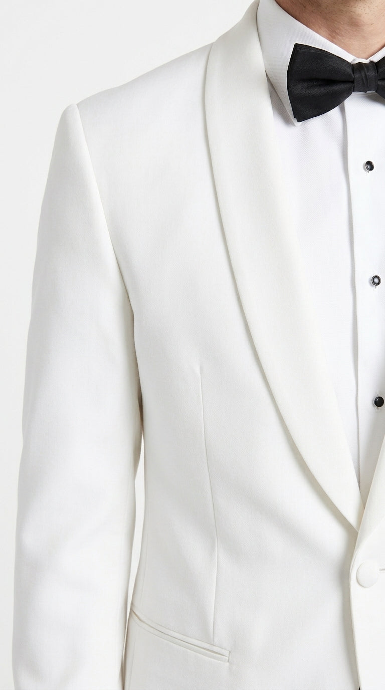 Men’s uniform White Dinner Jacket Tuxedo – Classic White Formal Tuxedo Jacket with Black Pants for Wedding, Prom & Black Tie Events - 34 Short or Extra Small