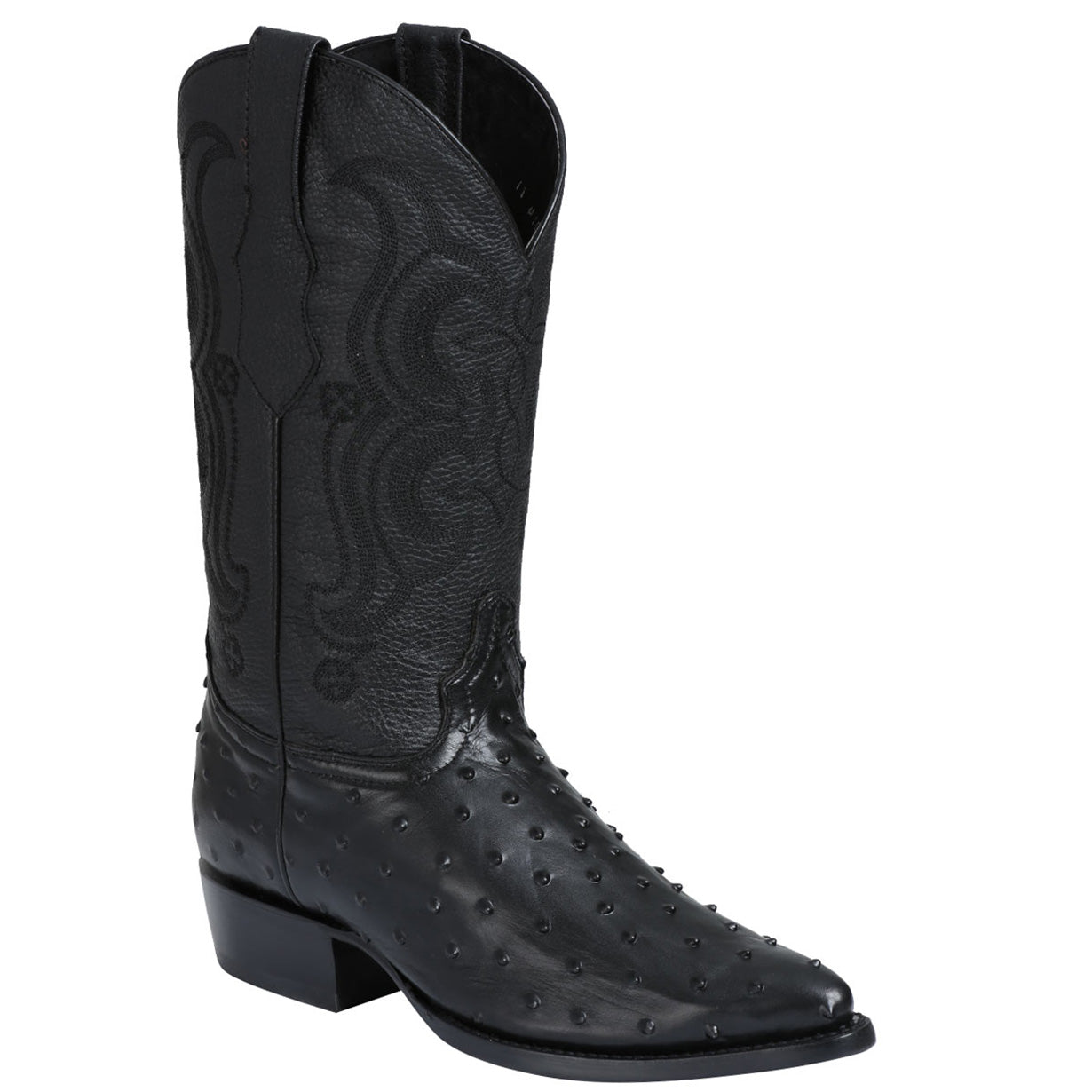 Black Ostrich Print Cowboy Boots - Black
