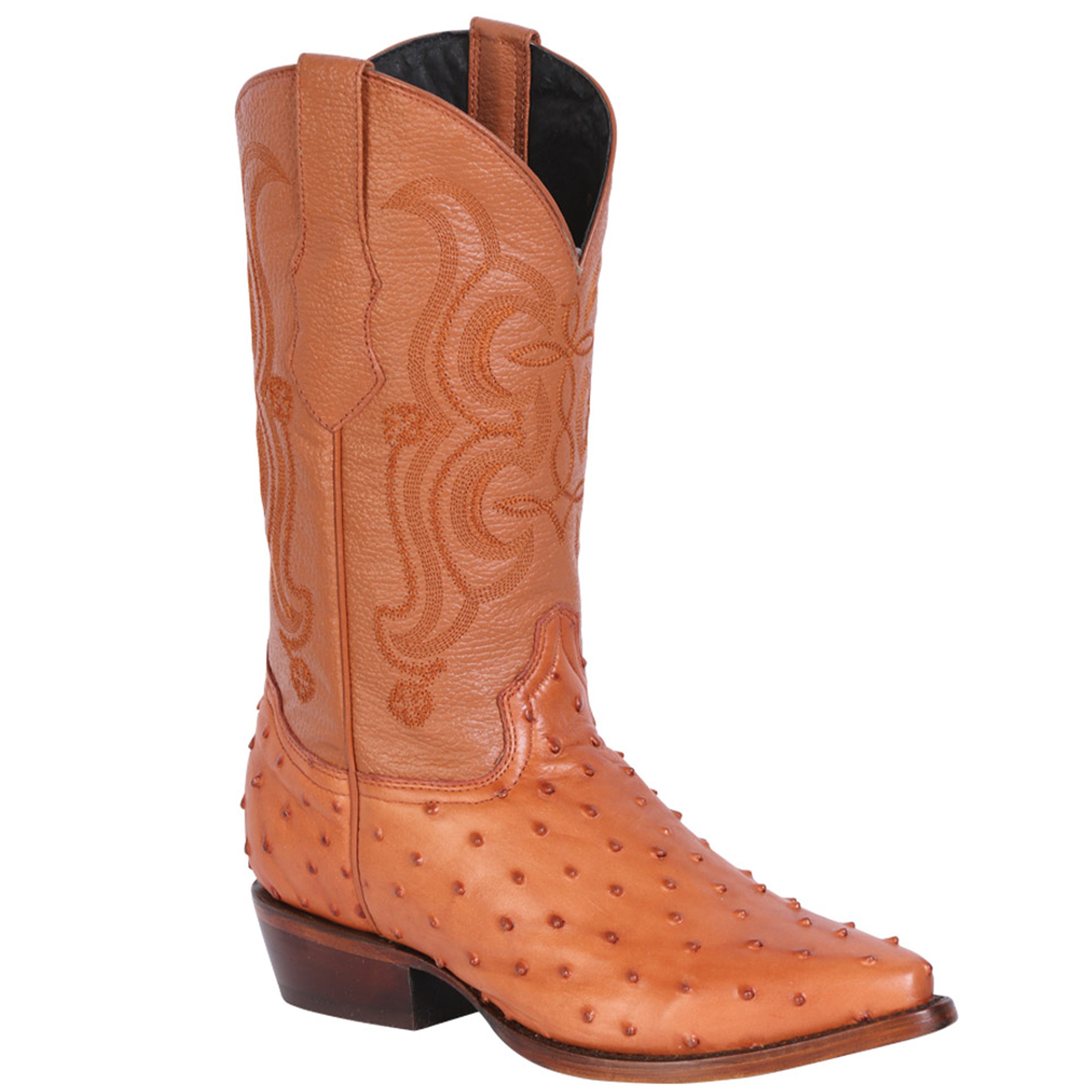 Ostrich Print Boots Pointed Toe Cognac - Cognac
