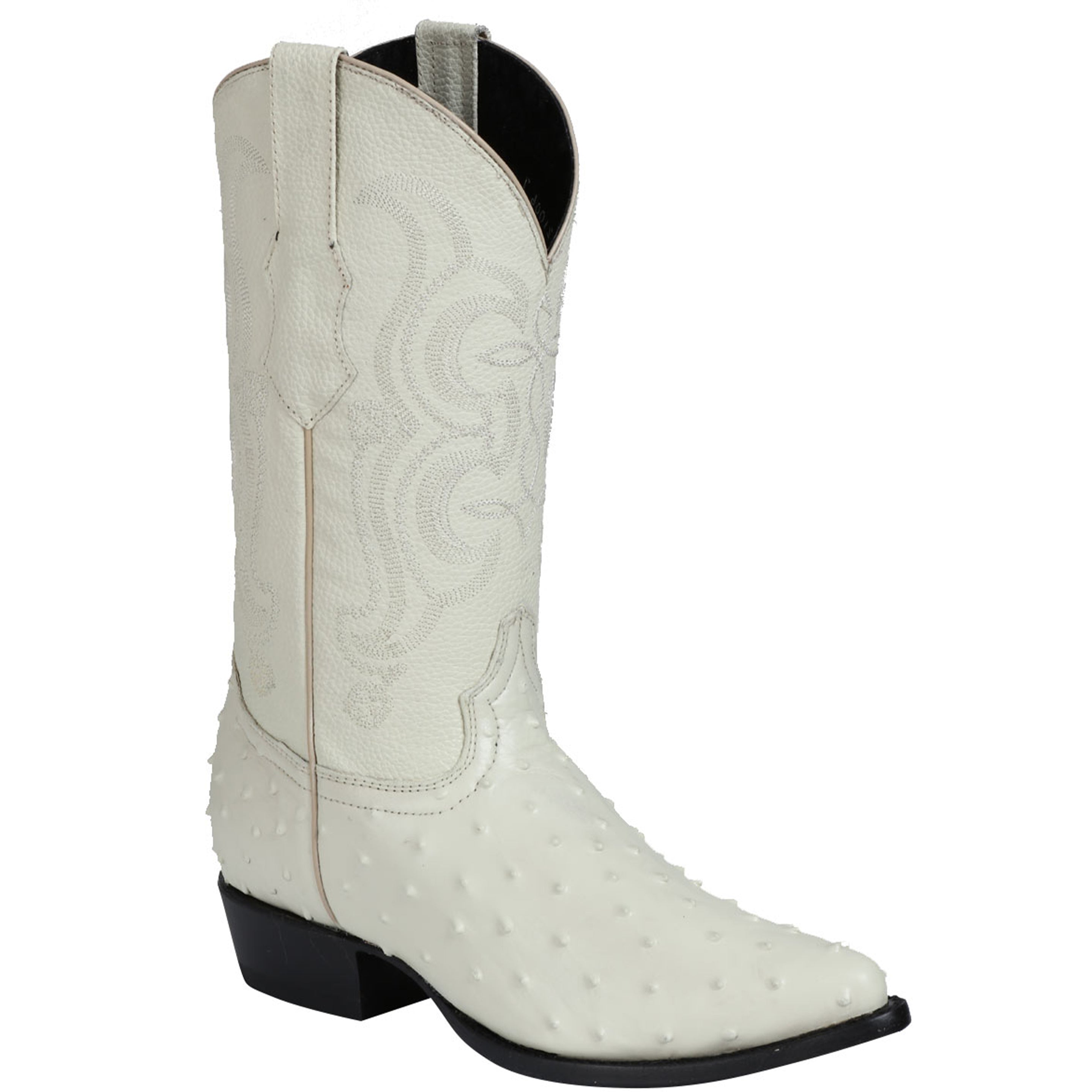 Bone White Ostrich Print Boots Pointed Toe - Bone