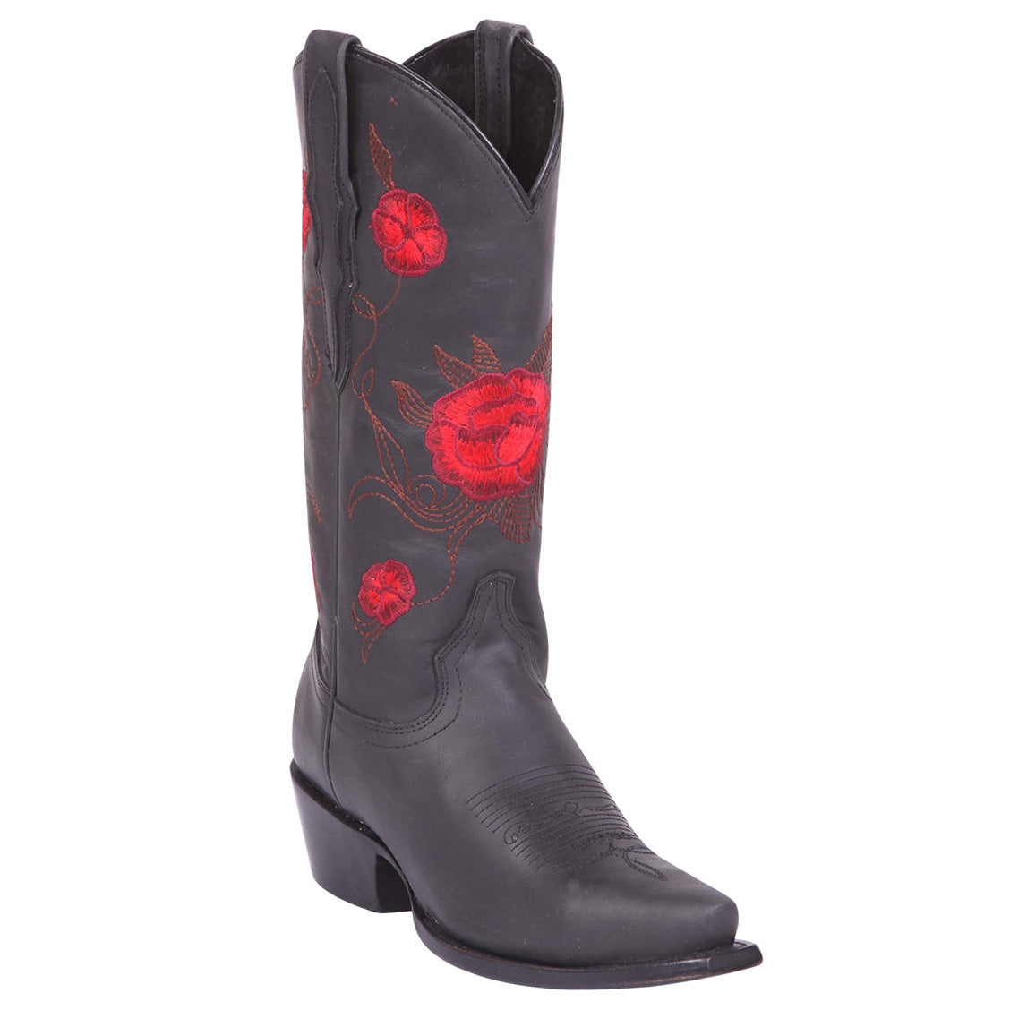 Floral Embroidered Cowgirl Boots - Black