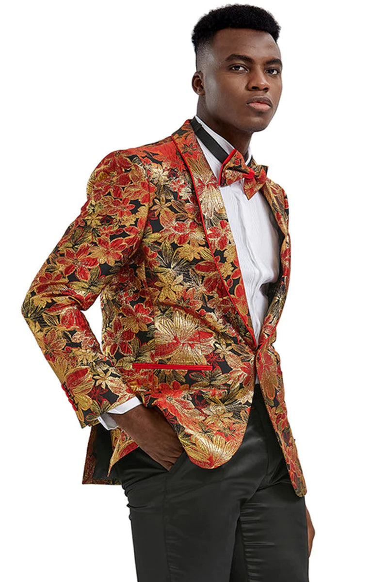 PAISLEY PROM TUXEDO JACKET - MEN'S SLIM FIT IN RED & GOLD