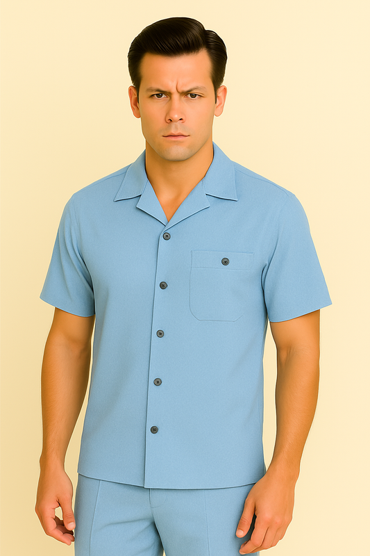 Mens Walking Suit in Color powder blue leisure suit causal Matching Shirt and Pants $99