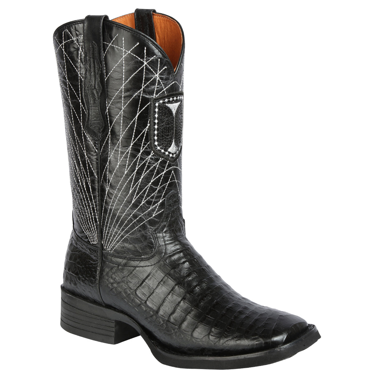 Black Caiman Print Cowboy Boots - Black