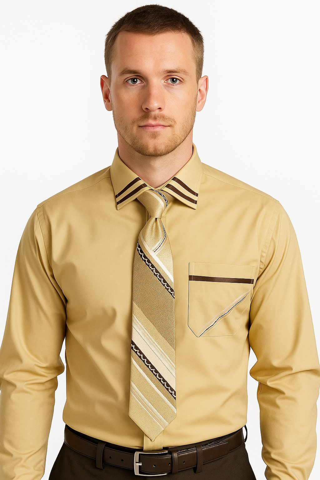 French Cuff With Tie And Handkerchief Style Multi-Color Men's Dress Shirt - Medium 15.5” Neck / 34-35” Sleeve