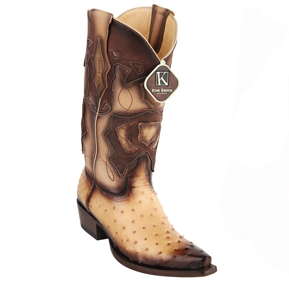 King Exotic Men's Ostrich Western Snip Toe Boots - Black