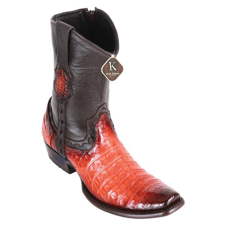 Men's King Exotic Caiman Belly Boots Dubai Toe Handcrafted Black Cognac (479B8257) - 6