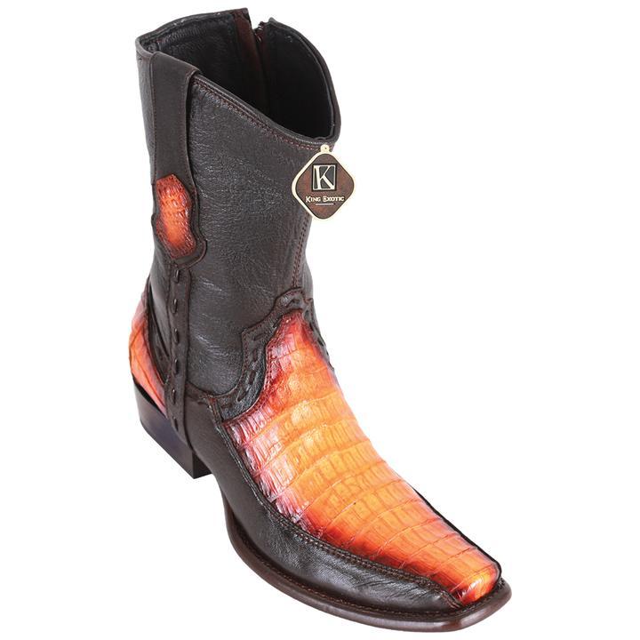 Men's King Exotic Caiman Belly Boots With Deer Dubai Toe Handmade Faded Buttercup(479BF8201) - 6