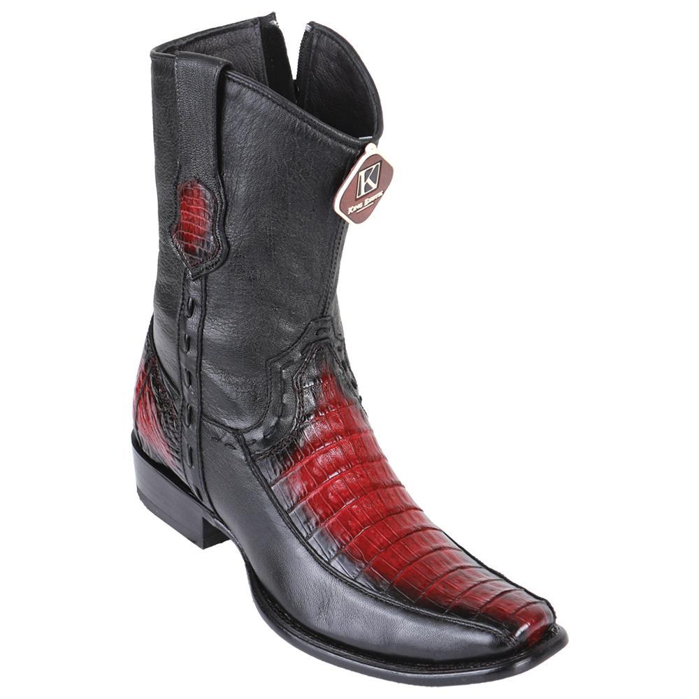 Men's King Exotic Caiman Belly Boots With Deer Dubai Toe Handmade  Faded Burgundy (479BF8243) - 6