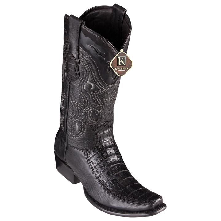 Men's King Exotic Caiman Belly Boots With Deer Dubai Toe Handcrafted Black (479F8205) - 6