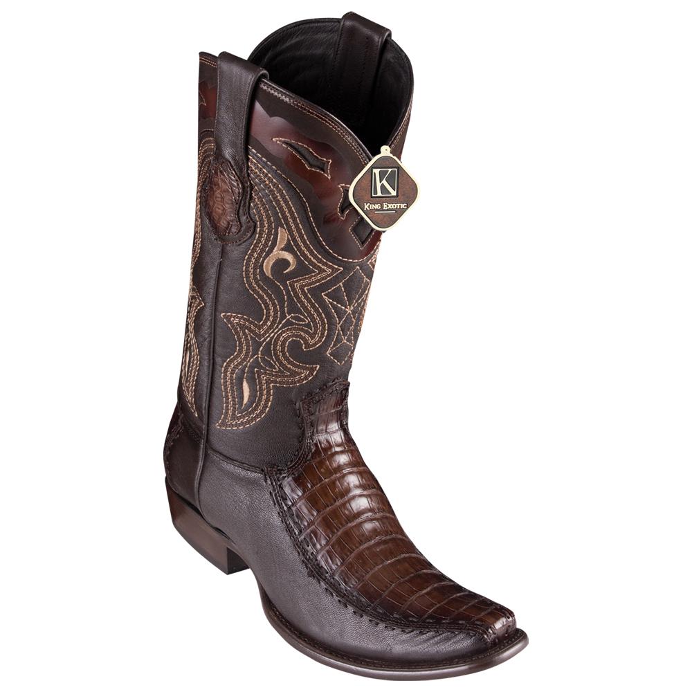 Men's King Exotic Caiman Belly Boots With Deer Dubai Toe Handcrafted Faded Brown (479F8216) - 6
