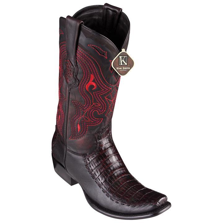 Men's King Exotic Caiman Belly Boots With Deer Dubai Toe Handcrafted Black Cherry (479F8218) - 6