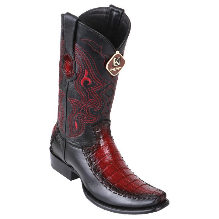 Men's King Exotic Caiman Belly Boots With Deer Dubai Toe Handcrafted Faded Burgundy (479F8243) - 6