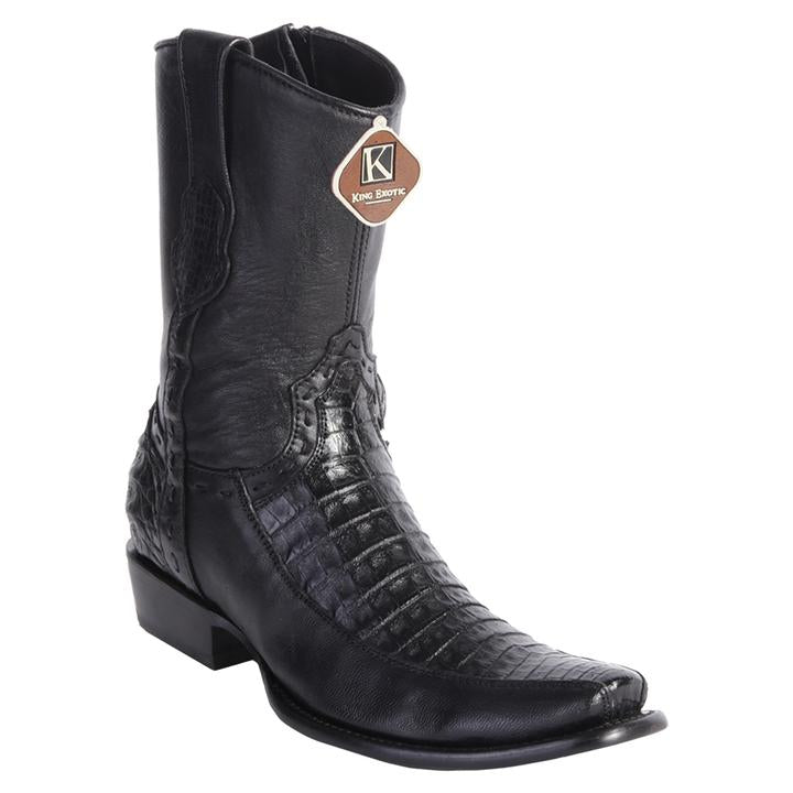 Men's King Exotic Caiman Belly Boots With Deer Dubai Toe Handmade Black (479BF8205) - 6