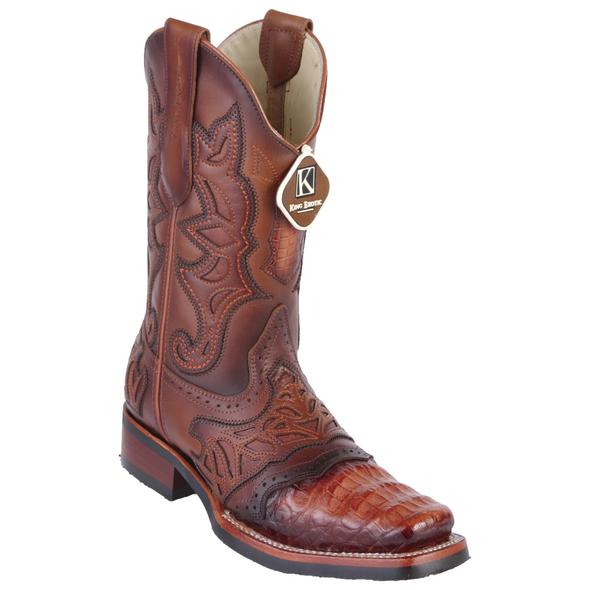 Men's King Exotic Caiman Belly Boots With Saddle Vamp Handmade Cognac(48118203) - 6