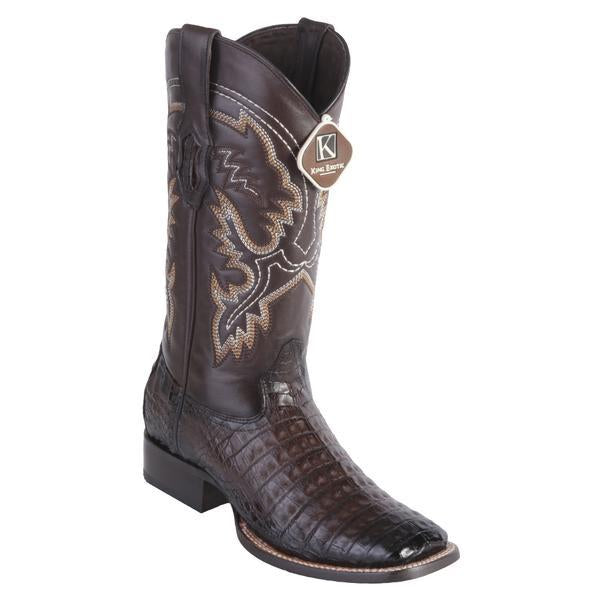 Men's King Exotic Wide Square Toe Caiman Belly Boots Handcrafted Burnished Brown  (48228216) - 6