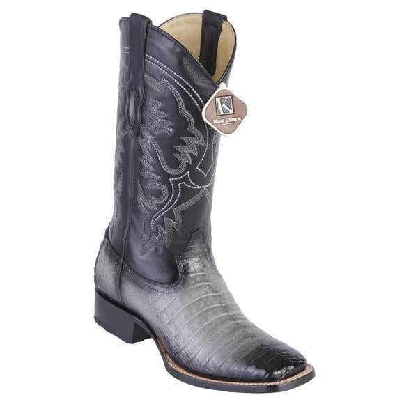 Men's King Exotic Wide Square Toe Caiman Belly Boots Handcrafted Burnished Gray (48228238) - 6