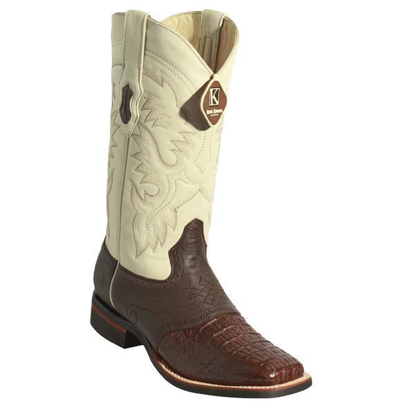 Men's King Exotic Square Toe Smooth Caiman Boots Rubber Sole Brown (48231707) - 6