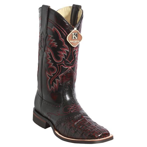 Men's King Exotic Square Toe Smooth Caiman Boots Rubber Sole Black Cherry (48231718) - 6
