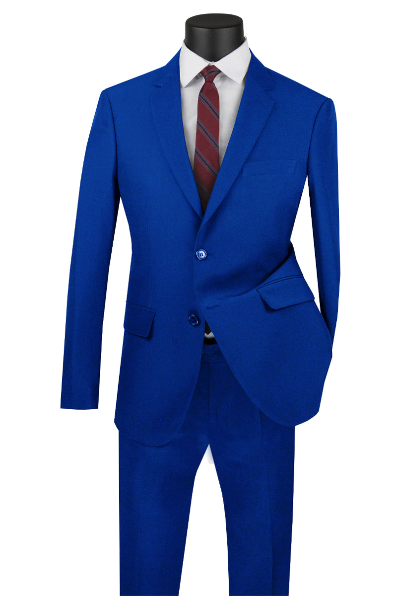 Mens Basic 2 Button Classic Fit Poplin Suit in Royal - 36 Short