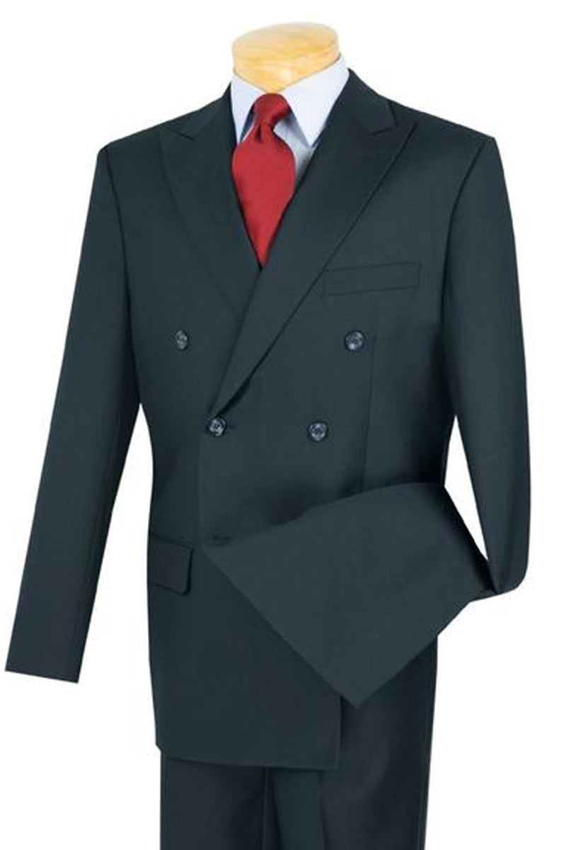 Mens Classic Poplin Double Breasted Suit in Navy - 36 Short