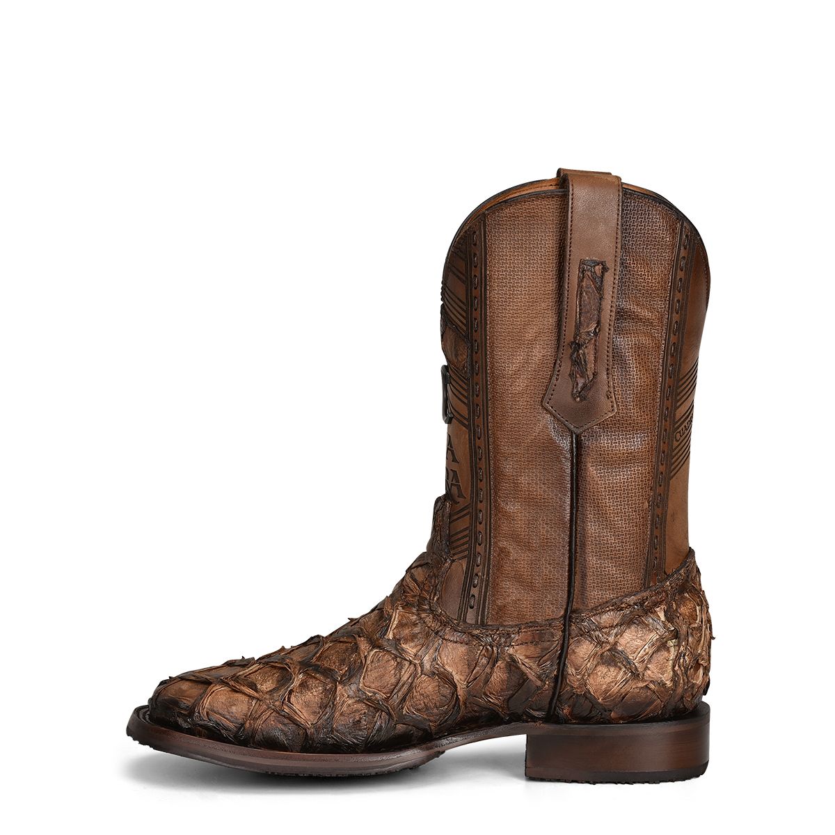 Mens Honey Fish Pirarucu Square Toe Cowboy Boots - Honey