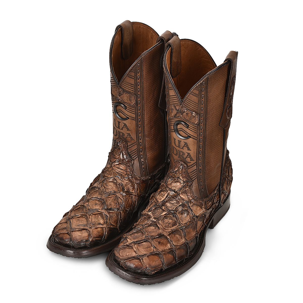 Mens Honey Fish Pirarucu Square Toe Cowboy Boots - Honey