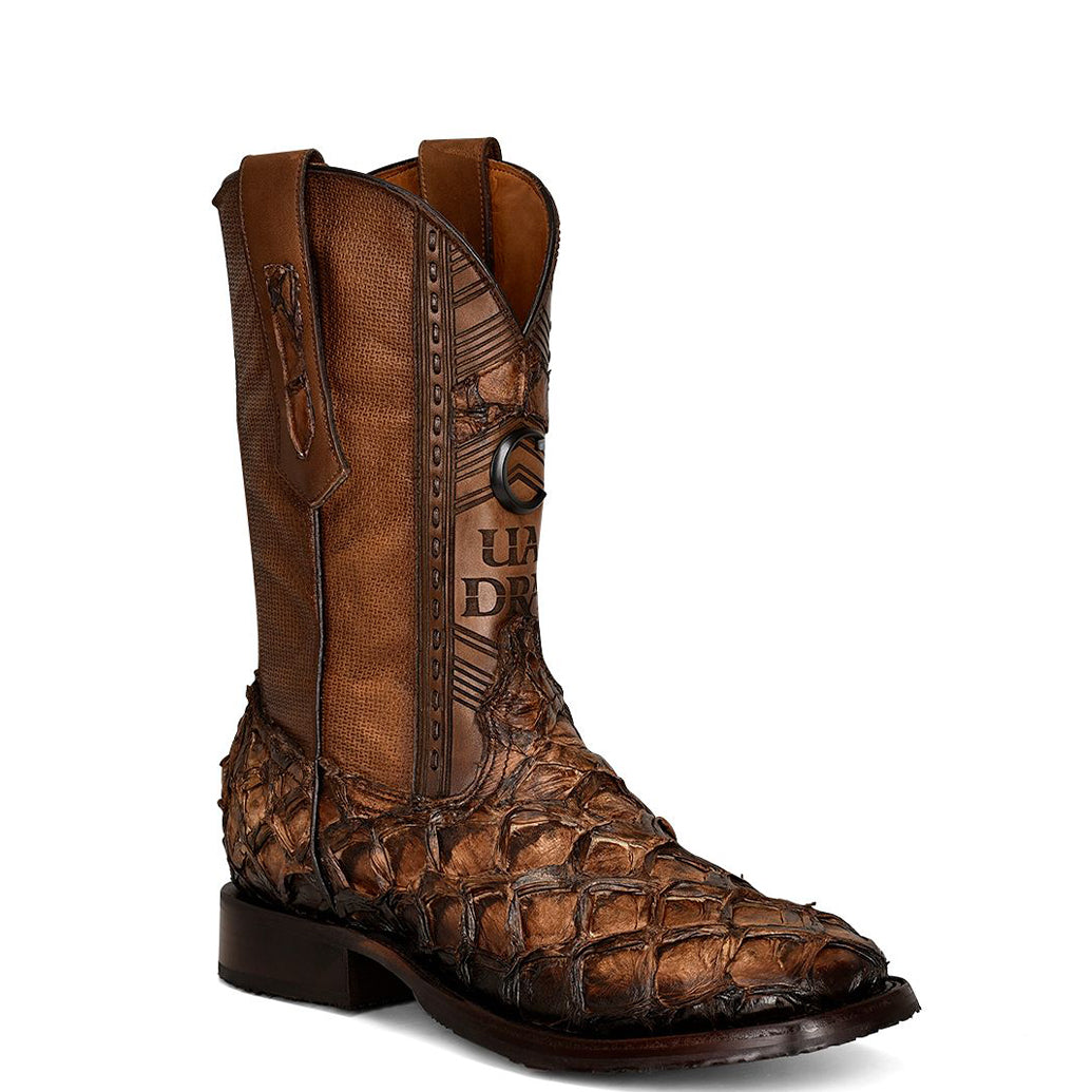 Mens Honey Fish Pirarucu Square Toe Cowboy Boots - Honey